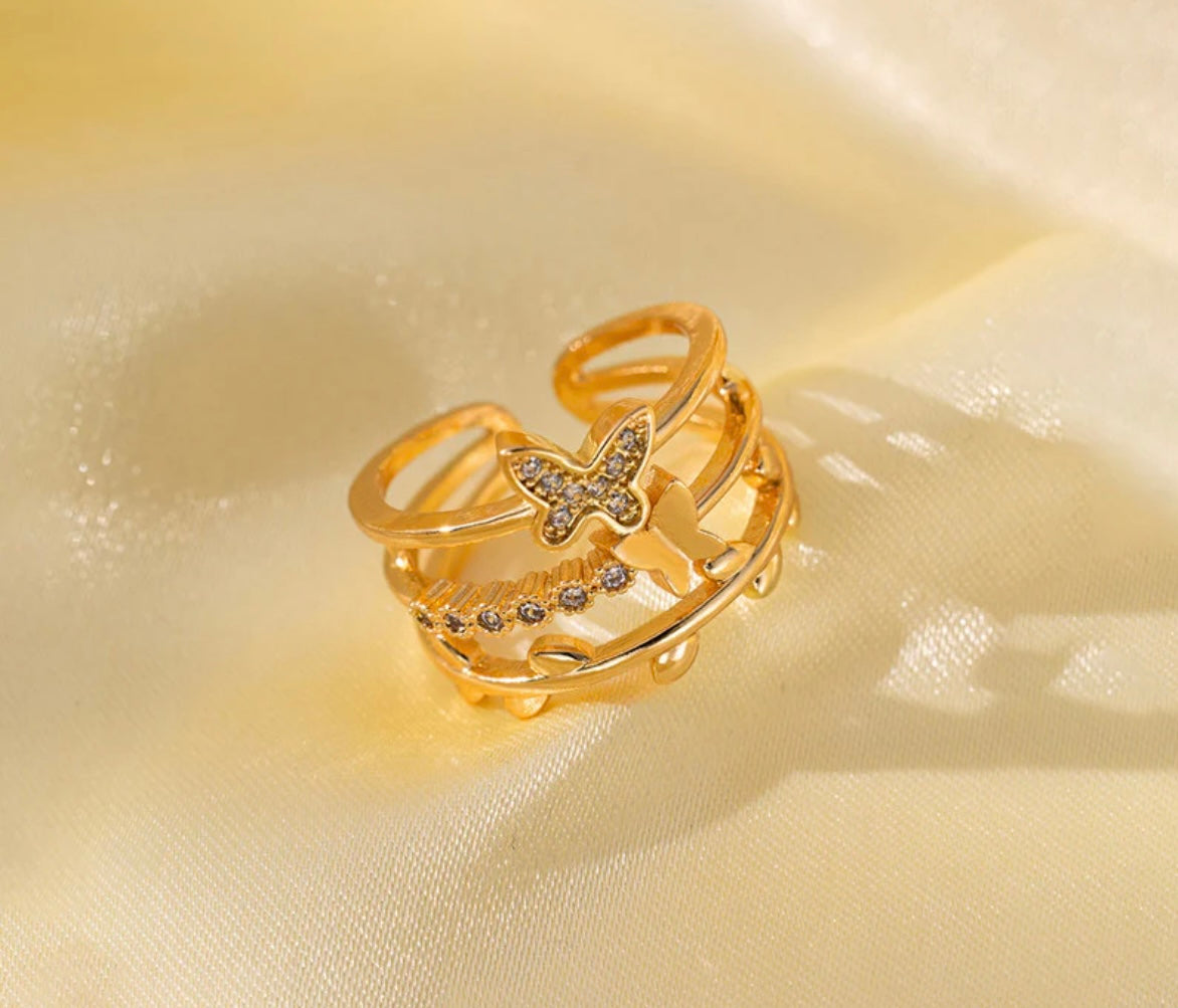 Butterfly golden stack ring