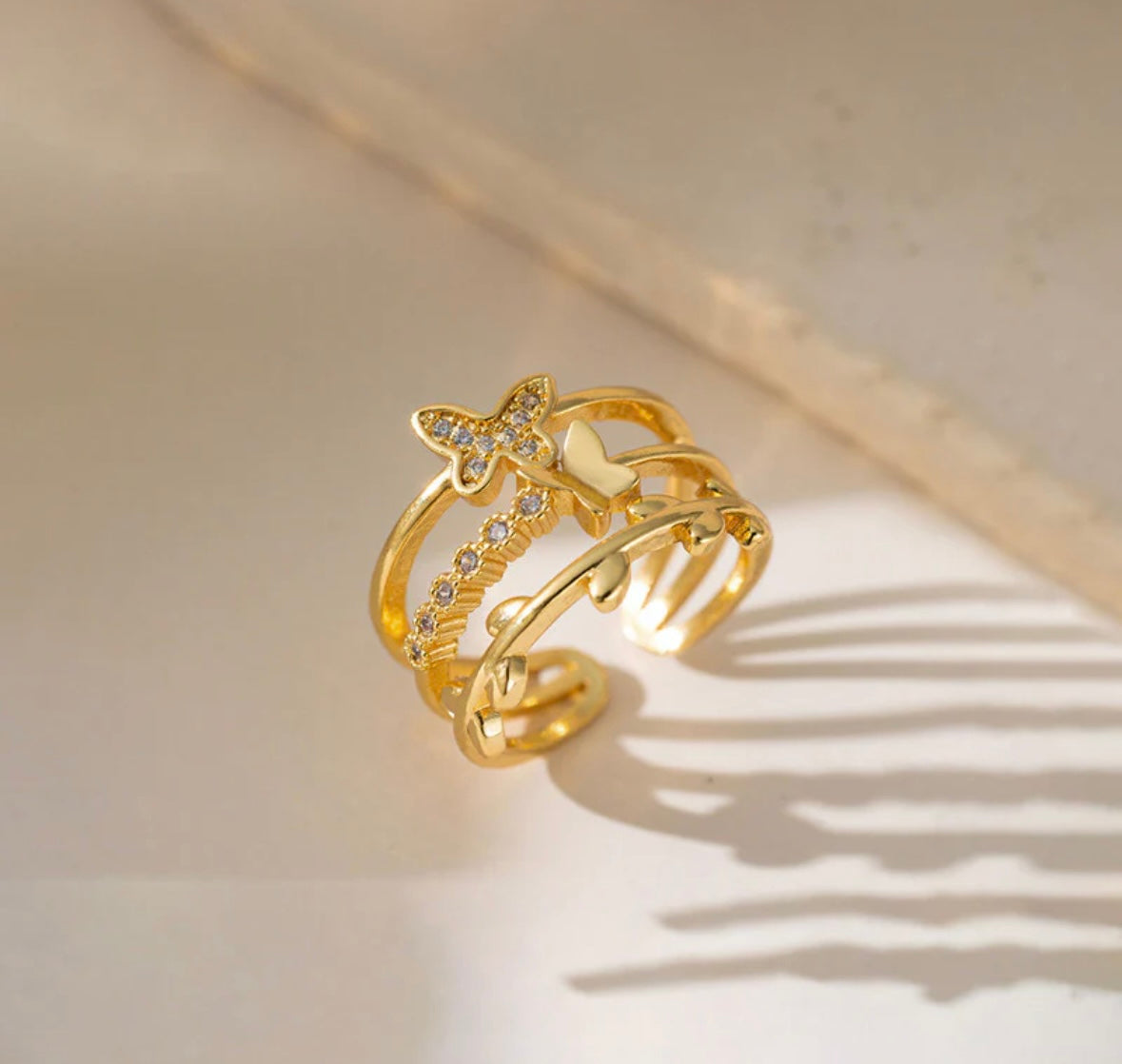 Butterfly golden stack ring
