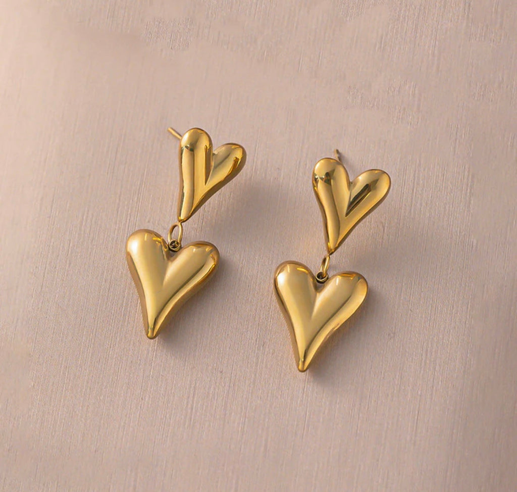 Drop heart ear rings