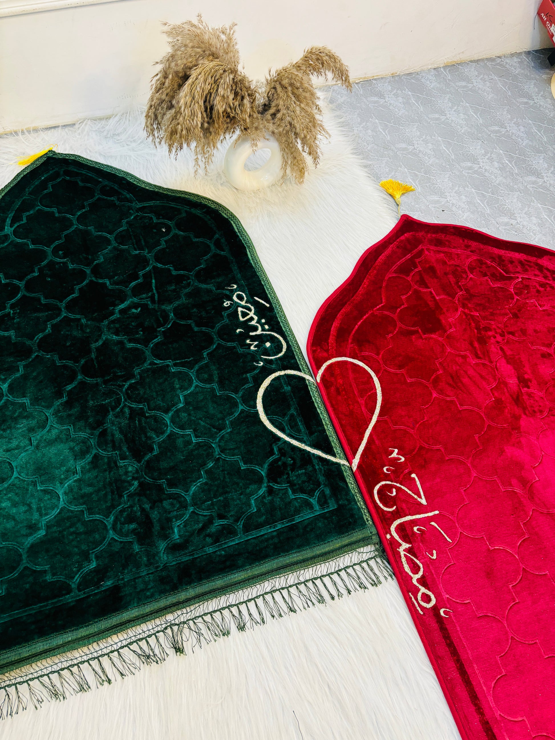 Maroon green couple prayer mats